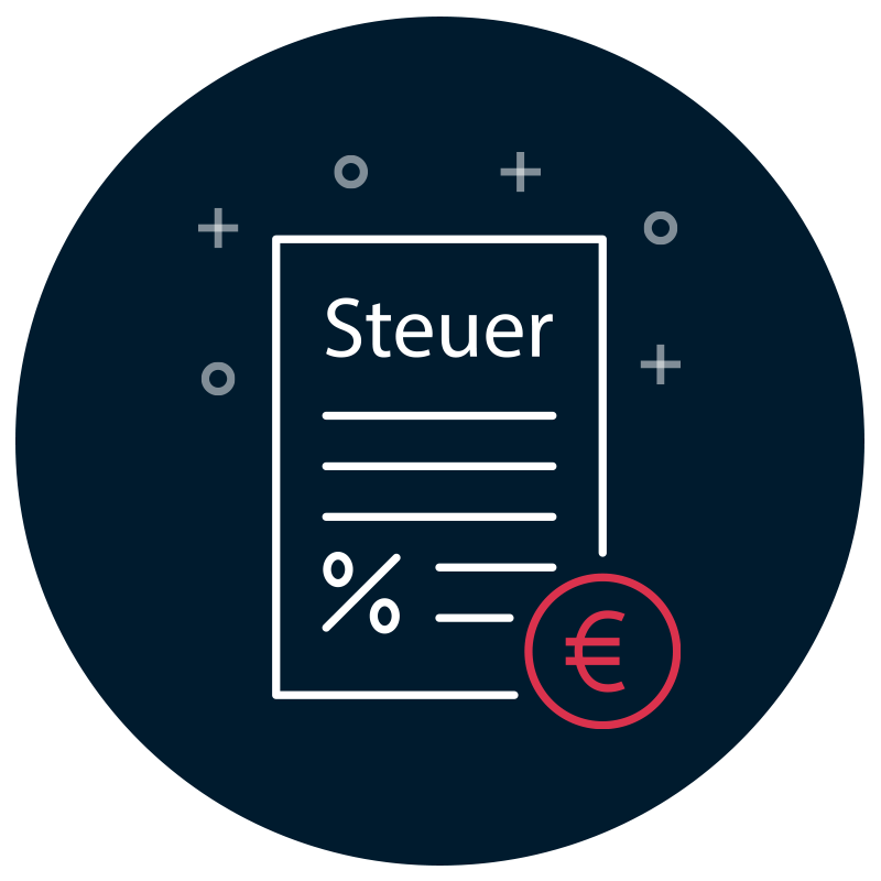Symbol eines Steuerdokuments mit der Aufschrift Steuer und einem Euro, ideal für ein KTW Steueberater Kanzlei-Logo.