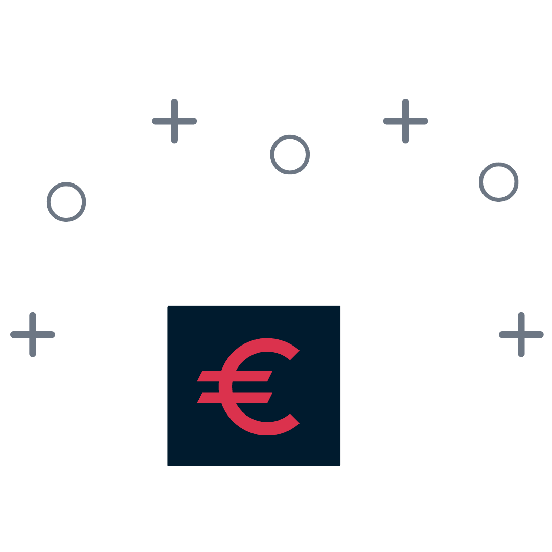 Drei Euro-Banknoten mit geometrischen Symbolen, ideal für Steuerberater- oder Wirtschaftsprüfer-Visuals.